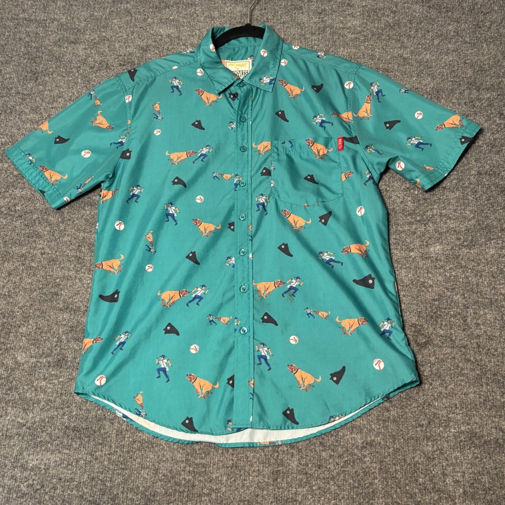 RSVLTS The Sandlot Beast Kunuflex Mens Medium Teal Short Sleeve Button Down sht
